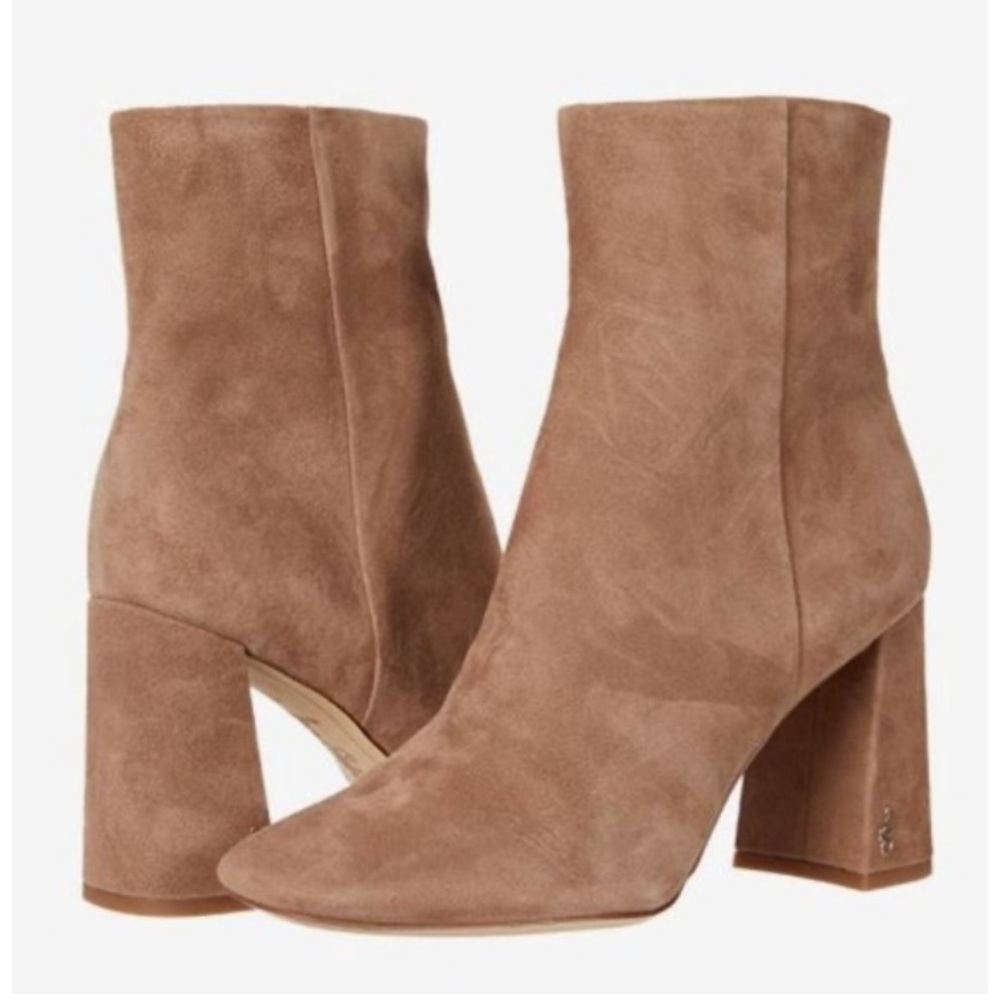 Sam Edelman Nude Suede Block Heel Ankle  Boots SZ 6.5M